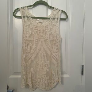 Ivory Lace Embroidered Sheer Top (S)